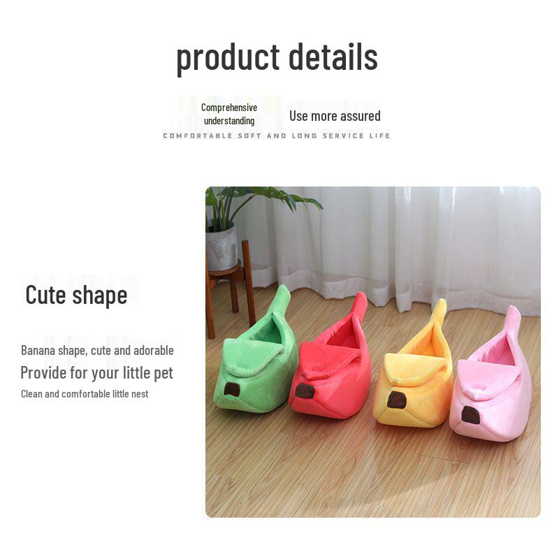 Banana-Shaped Easy-Clean Semi-Closed Pet Bed with Blanket for Cats and Dogs, All-Season