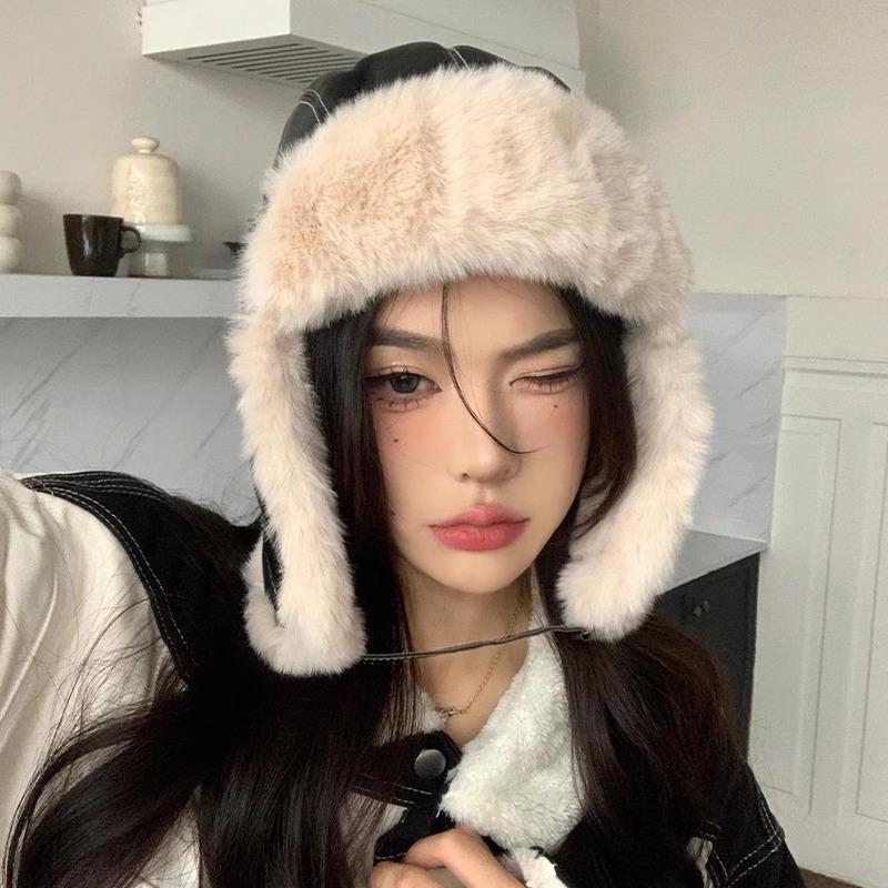 Lei Feng Hat Women's Autumn and Winter Thick Warm Hat Leather Plush Hat Trendy Outdoor Hat Skiing Cold Proof Ear Protection Hat Flight Hat Men's Hat