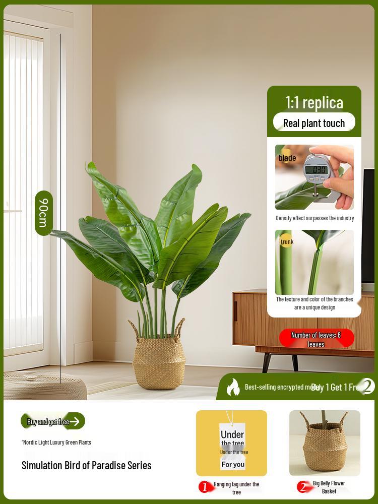 Luxury Fishtail Palm Artificial Tree for Indoor Living Room Decor - Bionic Green Plant In Pot for Floor Landscaping.