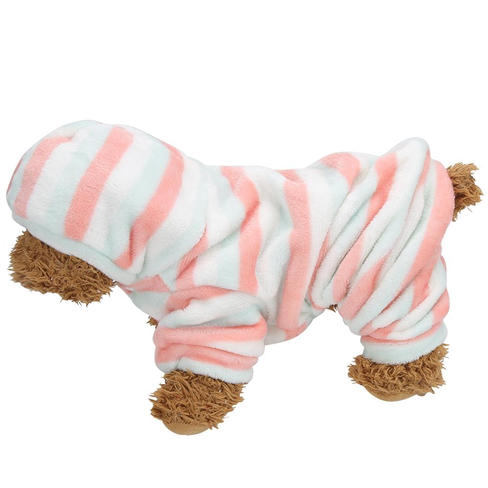 Coral Fleece Light Red Green Stripe Autumn Winter Four Feet Pet Hoodies Clothes Warm Pajamas Clothing for Dogs Cats