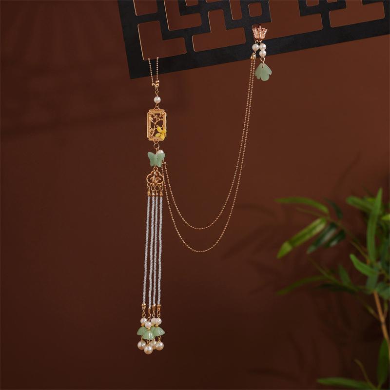 Imitationsperle Damen Hanfu Ornament Schmuck Langer Hängender Quaste Cheongsam Accessoires Legierung Cheongsam Gepresstes Revers