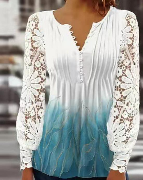2023 Spring Women's Lace Long Sleeve T-shirt - European and American Fashion