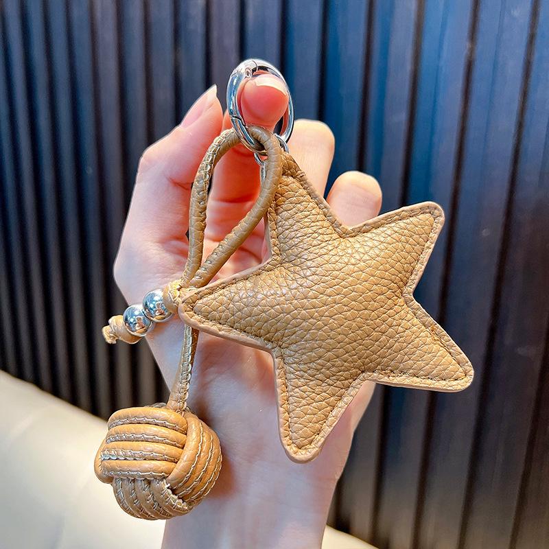Star Charm Faux Leather Keychain for Bags & Car Keys - Autumn/Winter Design
