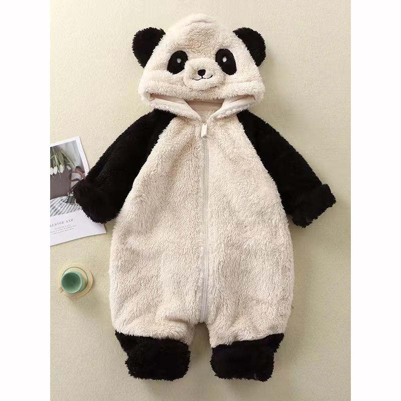 Baby Winter Jumpsuit Overall Panda Animal Hooded Romper Keep Warm Boy Girl Soft Pajamas