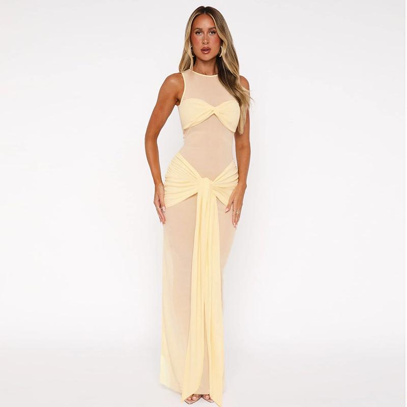 2025 Sommer Ärmelloses Netz-Rundhals-Fishtail-Band Bodycon-Kleid - Europäischer & Amerikanischer Stil