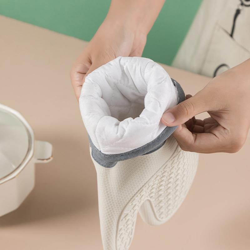 2Pcs Oven Gloves Silicone Thicken High Temperature Resistant Anti-burn Microwave Silicone Non-slip Gloves Kitchen Baking Mitt