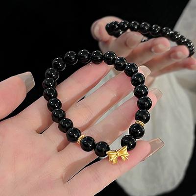 Schwarzes Achat-Schleifenarmband für Damen, leichtes Luxus-Nischendesign-Armband