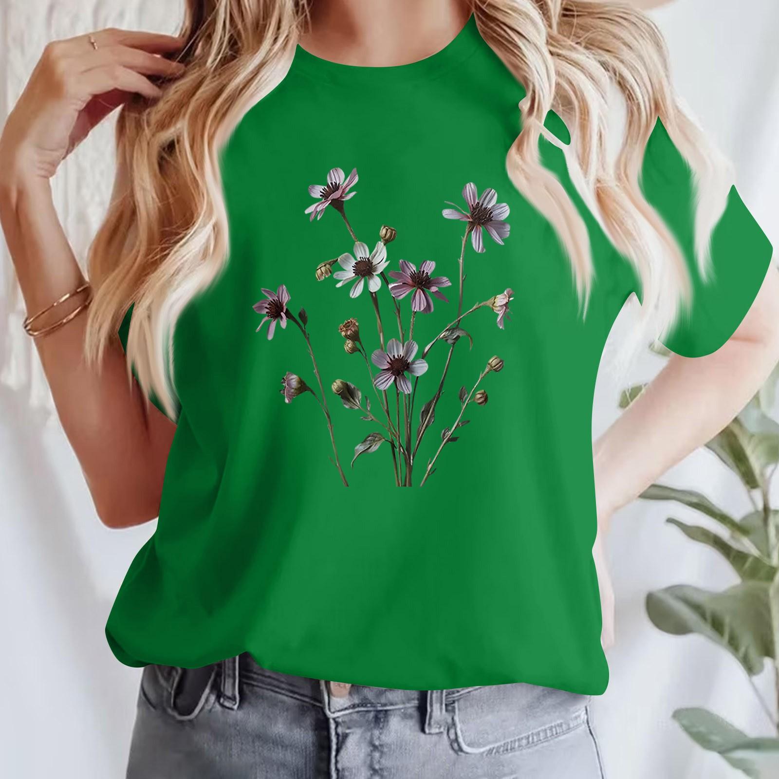 

Женская повседневная футболка с принтом, пуловер с круглым вырезом, топ с короткими рукавами XL зелёный