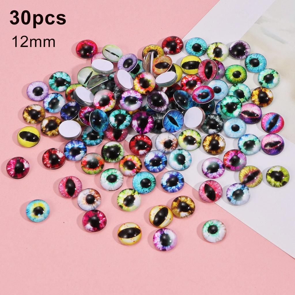 30/60Pcs 6-16mm Animal Glass Eyes Round Eyes Half Round Dragon Eyes 5 Sizes Mini Animal Eyes Cabochons for Art Doll Props Making
