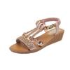 Women's Plus Size Peep Toe Rhinestone Flats, Casual Summer Sandals
