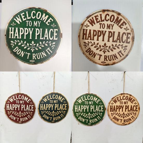 Happy Land Wooden Garden Sign Rustic Wood Plaque Outdoor Wall Decor Weather-Resistant Fade-Proof Hanging Plaque for Home Farmhouse Cottage