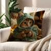 Cute cat holding phone cushion cover For Pillow Sofa Printing Decoration Room Home Office Coffee Shop Car Nordic Simplicity