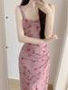 French Romantic Pink Floral Suspender Dress Women's Summer New High-end Sexy Super Figure Temperament Dress