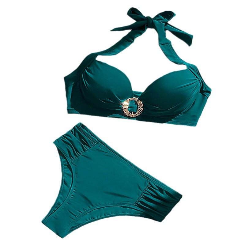 2025 Women's Sexy Solid Color Halter Tie-Up Bikini Swimwear