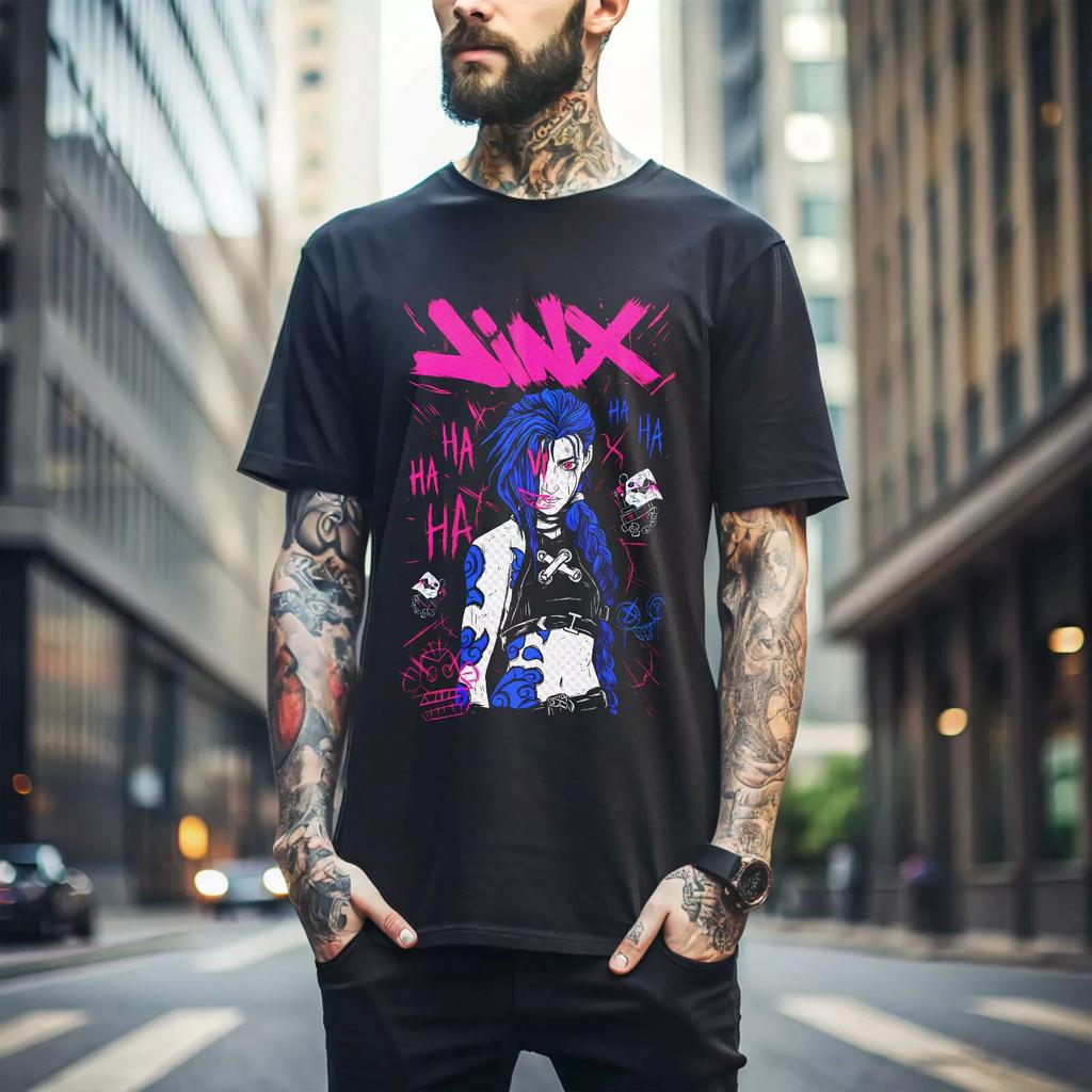 100% bavlna TOPY UNISEX TRIČKA PÁNSKÁ DÁMSKÁ Jinx Arcane Tričko Japonské Anime Kreslené Jinx Arcane Grafické Tričko Dárek 286