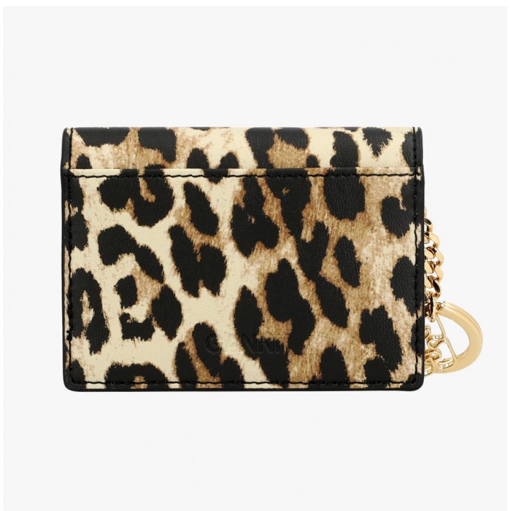 Ganni Leopard Print Butterfly Logo Flap Card Wallet A6545 943