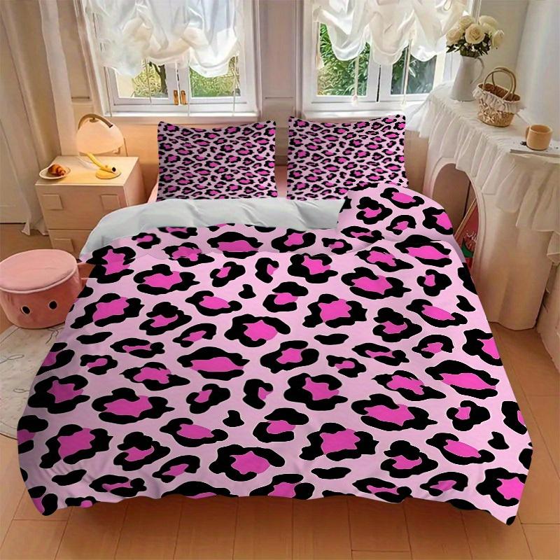 3Pcs Pink Leopard Print Printed Bedding Set, Breathable And Soft,(Includes 1 Duvet Cover And 2 Pillowcases, Quilt Not Included) yy250815155