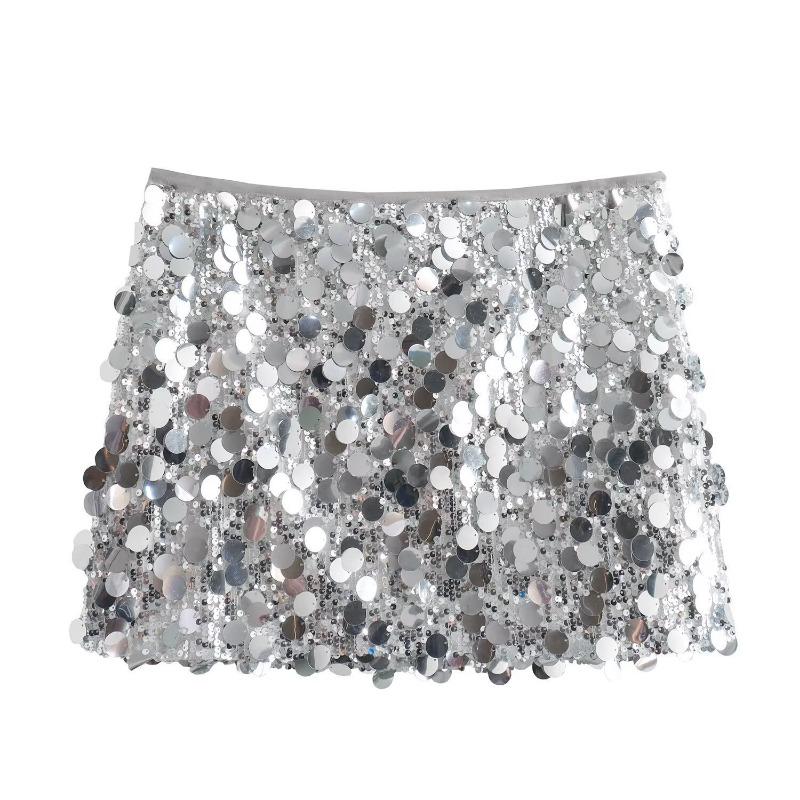 

Women High Waist Silver Sequin Mini Skirt Sparkly Party Clubwear Short Skirt S срібний