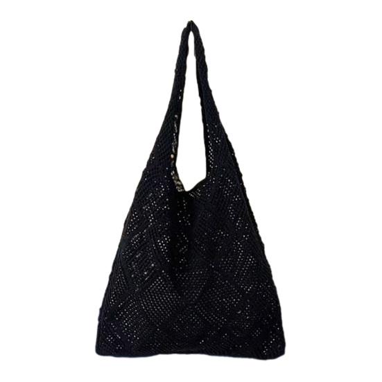Women Crochet Shoulder Bag Lightweight Solid Color Mesh Handbag Fashionable Beach Bag Daily чёрный