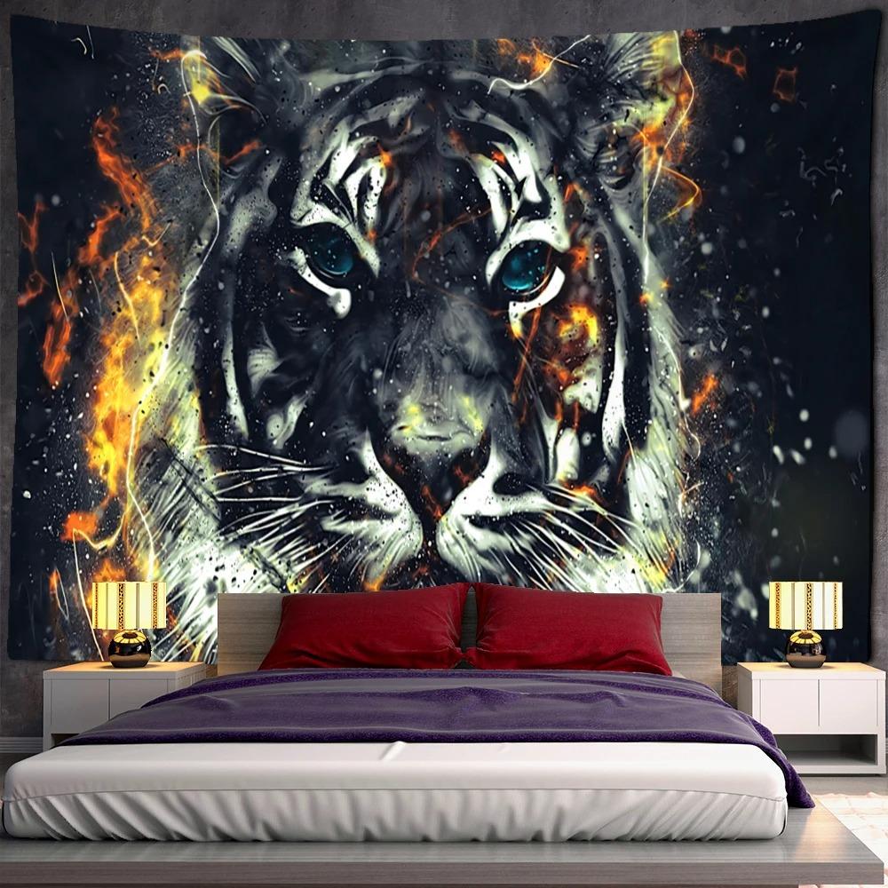 Украшение стены дома Гобелен Свирепый тигр Фон Подвесная ткань Офис Гостиная Гобелен — фото 7