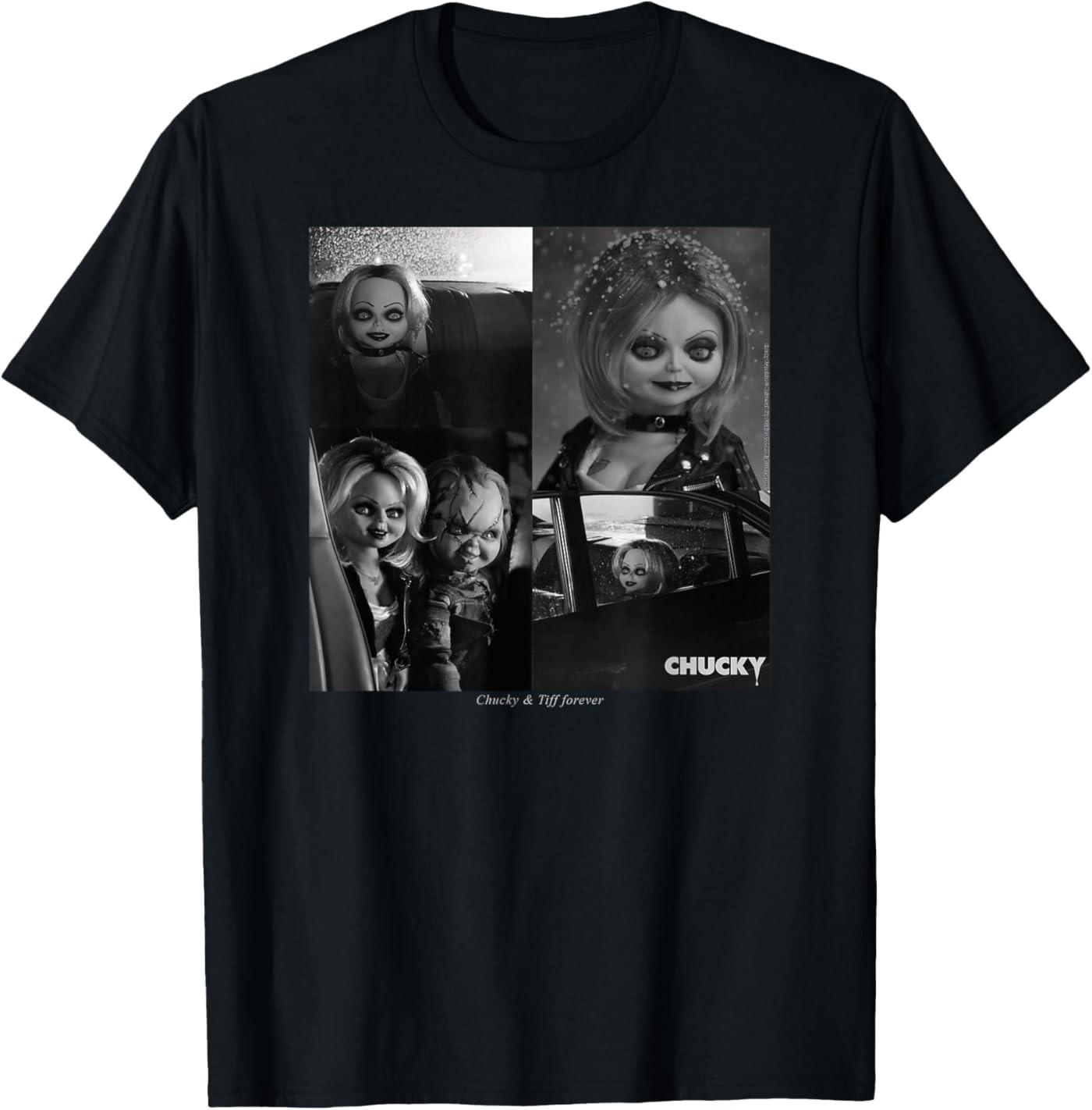Chucky and Tiffany Black and White Horror Couple Style T-Shirt S