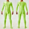 Collant da uomo all-inclusive a corpo intero lucidi all'olio alta elasticità senza cuciture Jumpsuit taglia grande zip posteriore Bodystocking trasparenti sexy