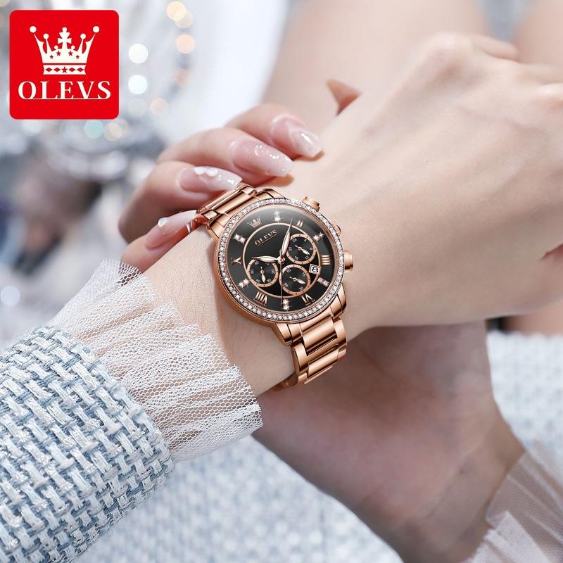 Ceas de mână cu cuarț din oțel inoxidabil argintiu pentru femei Ceas multifuncțional de lux, rezistent la apă, luminos pentru damă