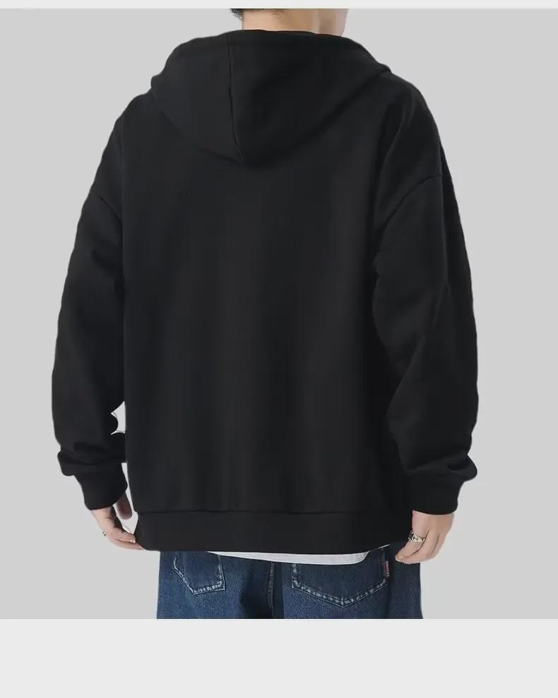 Men's Autumn and Winter Solid Color Zipper Hoodie: Plus Velvet Cardigan Sweatshirt