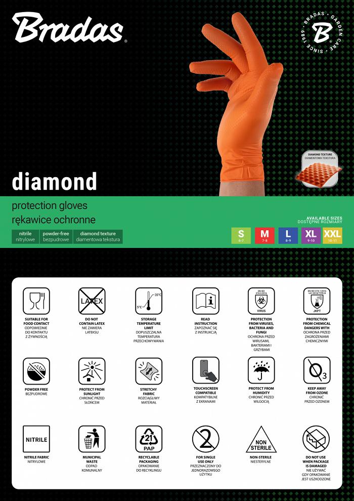 Rękawice Nitrylowe Diamond Pomarańczowe L 8-9 /50Szt.