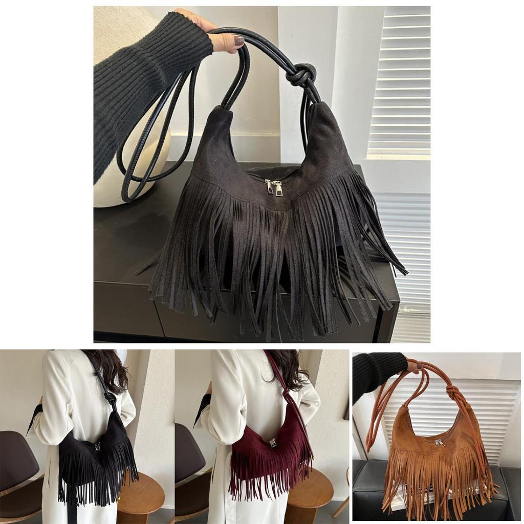 Modische Quaste Große Kapazität 2024 Neu Retro Beliebt Damen Einfach Einzelne Schulter Diagonale Schultertasche