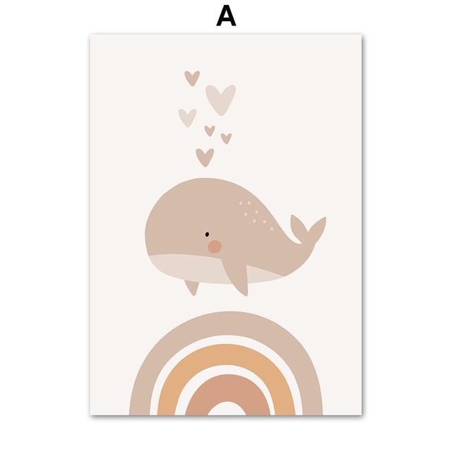 

Kawaii Кит Радуга Леопардовое письмо индивидуальные настенные художественные постеры с принтами на скандинавском холсте, картины с героями мультфильмов, декор для детской комнаты 21cm×30cm NoFrame