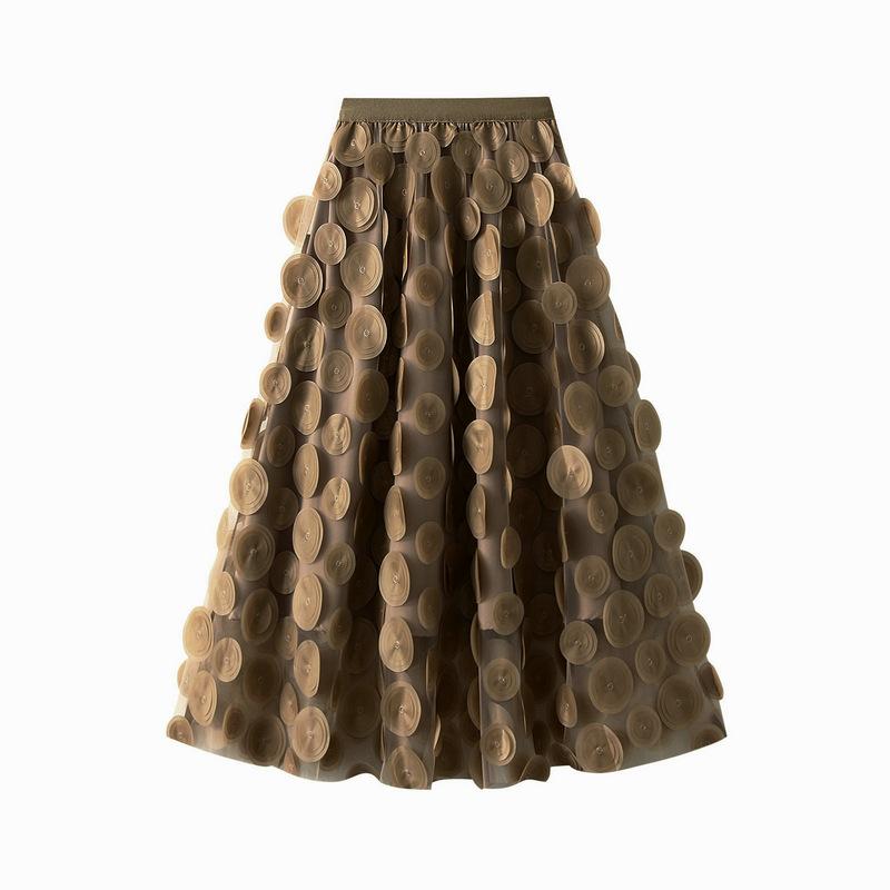 Heavy Industry three-dimensional polka dot black mesh skirt new design medium and long umbrella skirt
