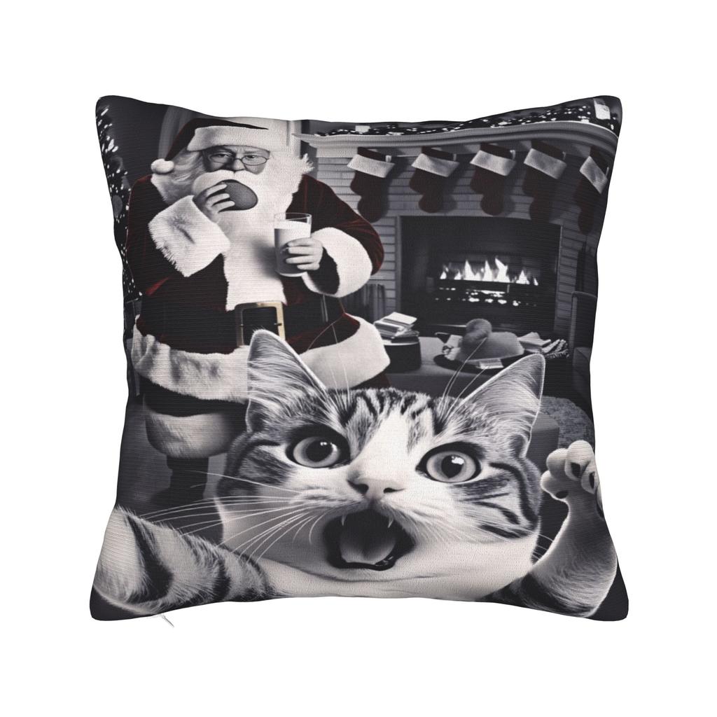 Pillow Case Cat Selfie with Santa Xmas  Soft  Pillow Cover For Office Car Home Decor Morden Pillowcases
