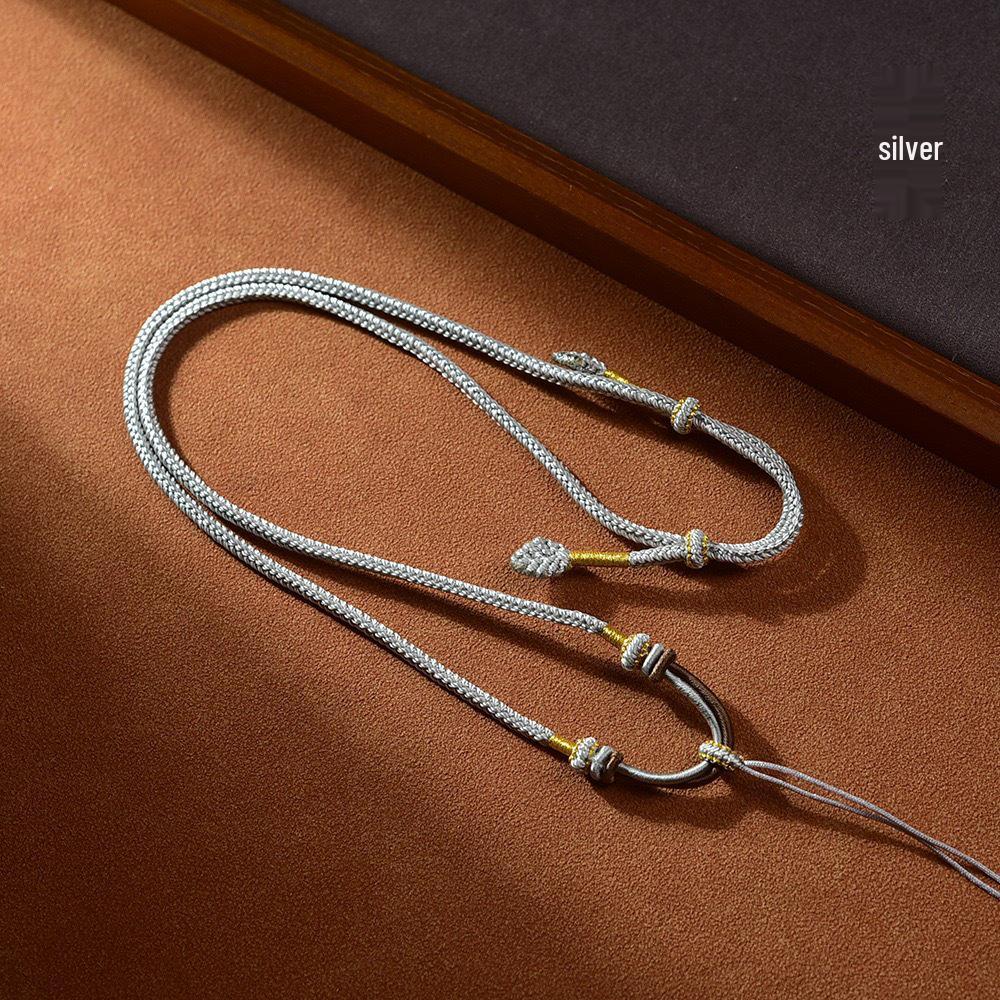 Плетеное вручную ожерелье-шнурок с золотым кулоном: Высококлассный унисекс-стиль