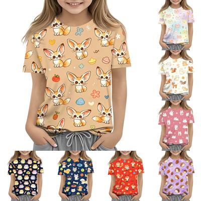 Kinder Tierdruck Rundhals Kurzarm Lässiges Lockeres T-Shirt Weicher Atmungsaktiver Stoff Bequeme Alltagskleidung