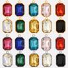 High Quality Big Glass Rhinestone Stainless Steel Rectangle Charms For Jewelry Making Supplies Real Gold Plated No Fade Pendants