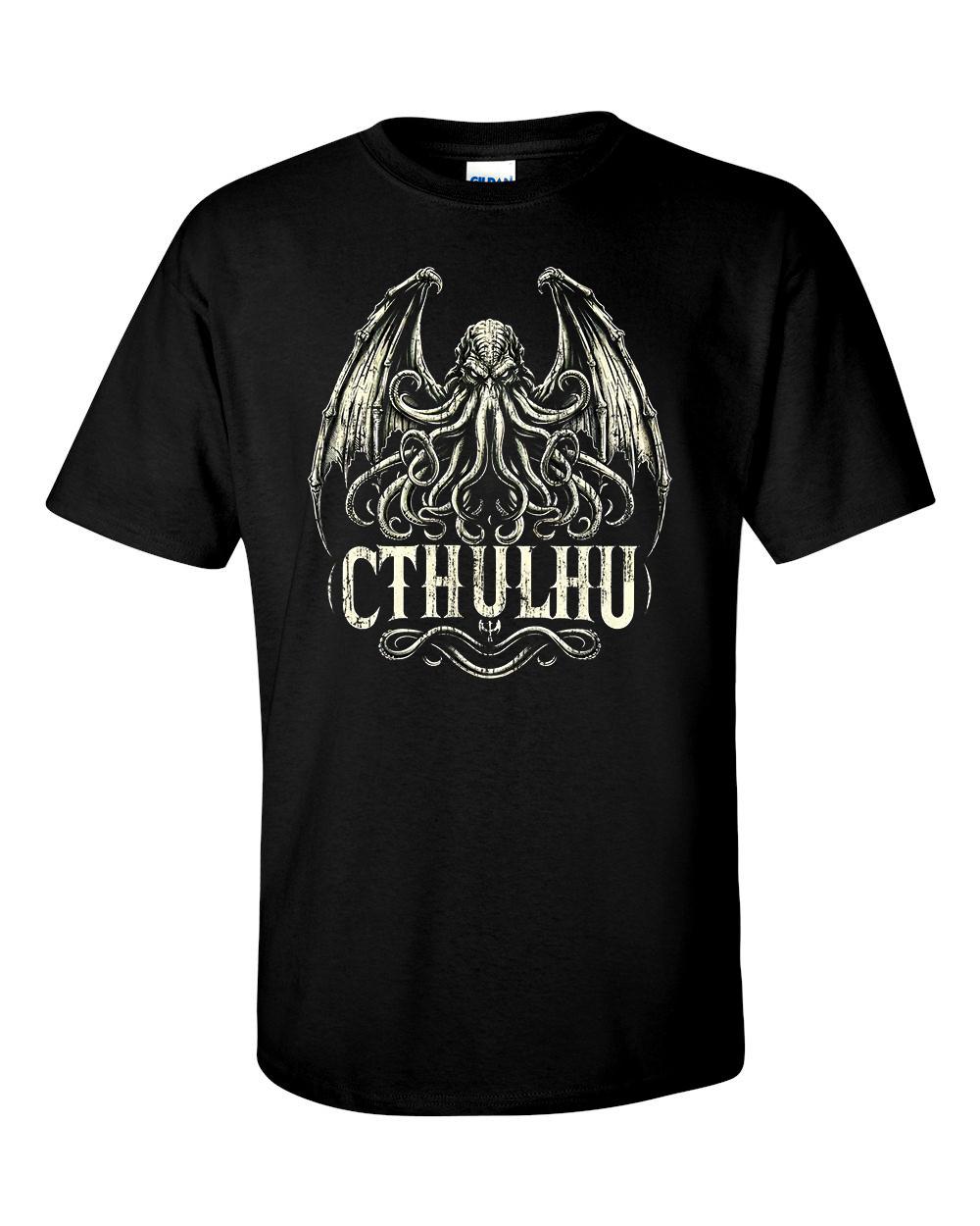Cthulhu H.P. Lovecraft Inspired Distressed Print T-shirt XXXXL