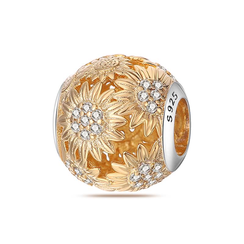 Copper Flower With Various Shapes Sparkling Zircon Sunflower Charms Beads Fit Pan Original Bracelets Diy Jewelry