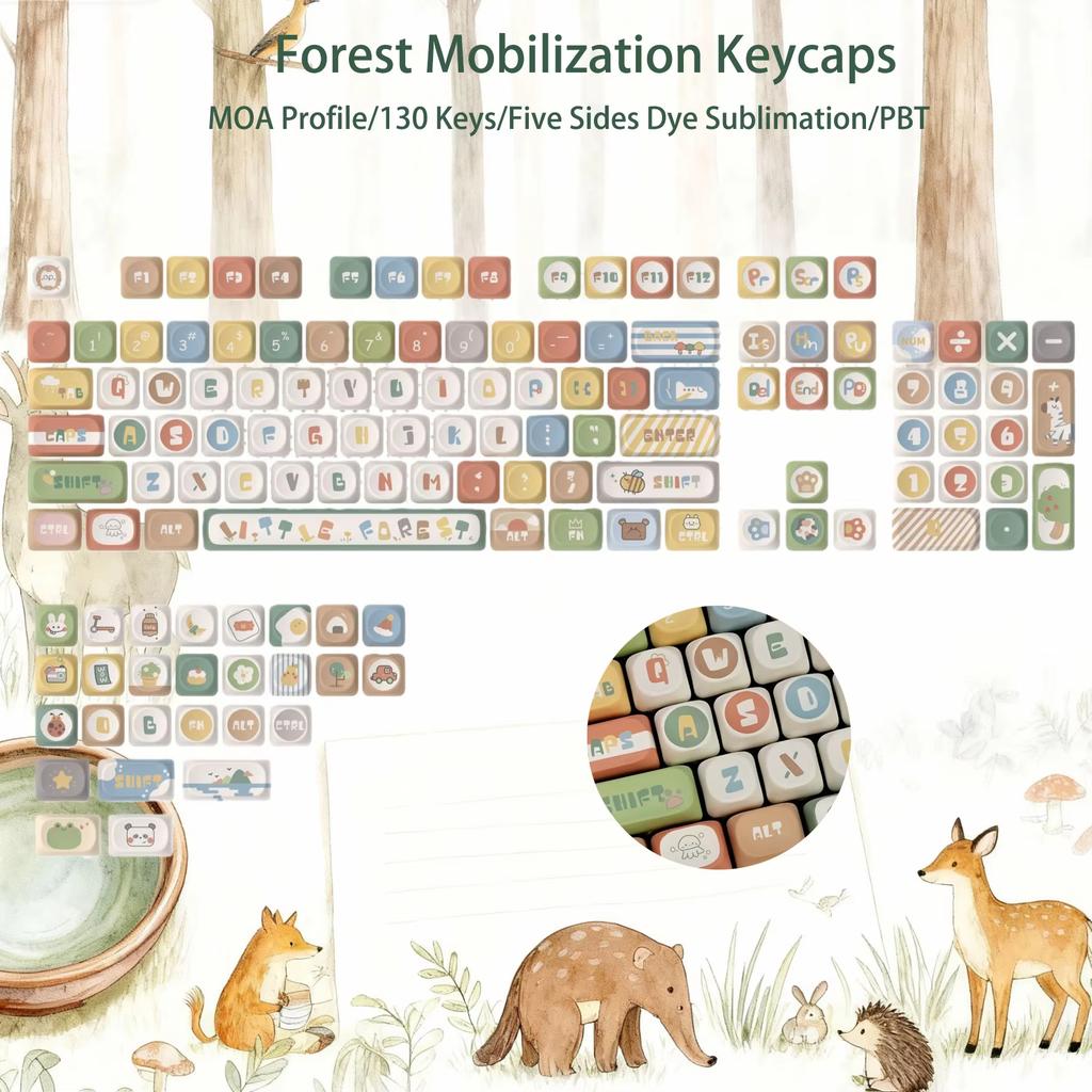130 Keys Blue Dream Five Sided Dye Sublimation Keycaps MOA Profile PBT Keycaps for Cherry MX Switch Mechanical Gaming Keyboard