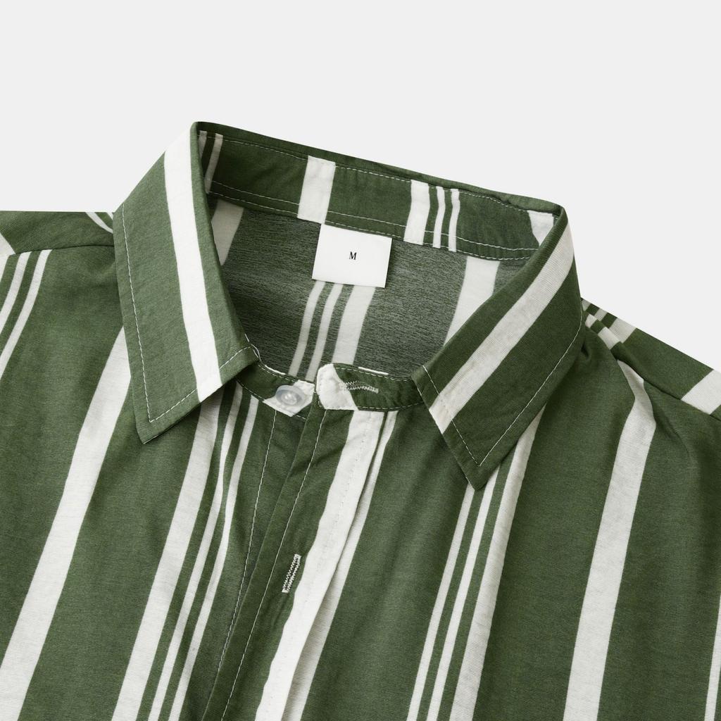 Men's Casual Short Sleeve Button Down Shirt Lightweight Breathable Striped Polo Collar Shirt Suitable for Vacation and Sports Wear
