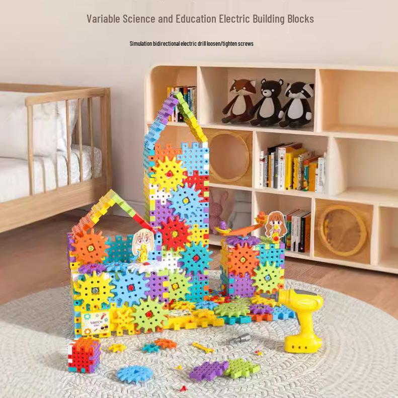 Bloques de Construcción de Engranajes Eléctricos DIY para Niños Transfronterizos - Set de Pista de Montaje Educativo de Partículas Grandes