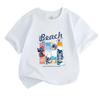 Kids Boys Girls Crew Neck Short Sleeve 100% Cotton T-Shirt, Cute Blue Alien Beach Surf Print Casual Soft Breathable Tee for Daily Summer Holiday Wear