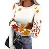 Women's Fitted Long Sleeve T-Shirt with Maple Leaf Print, Neck and Cuffs for Everyday Wear