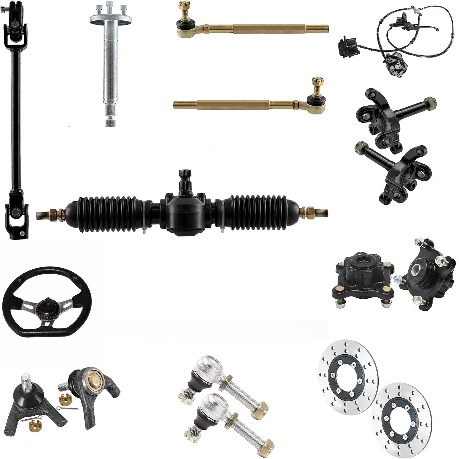 Front Steering Wheel Tie Rod Kit 4 Stud Wheel Hub Steering Knuckle Brake Caliper Disc Rotor DIY Parts for Go Kart ATV Quad Buggy United States