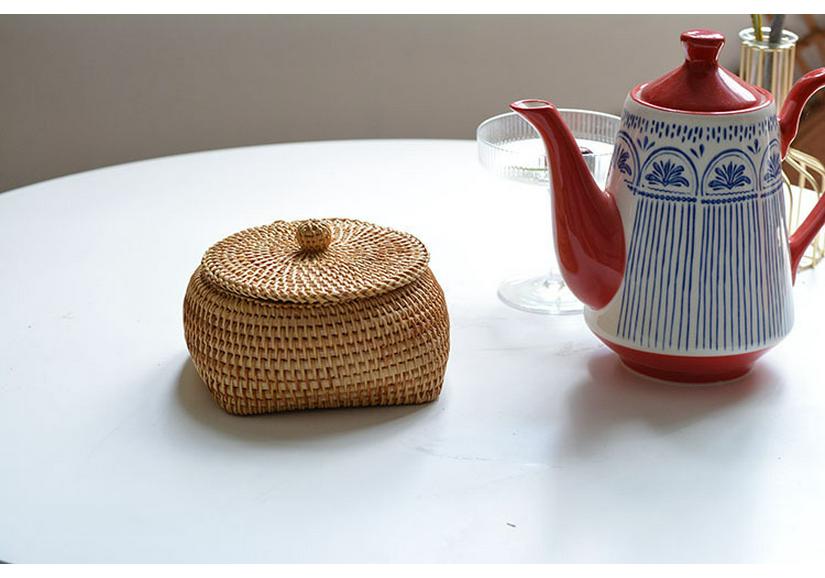 Vietnamese Woven Rattan Snack & Game Storage Basket with Lid