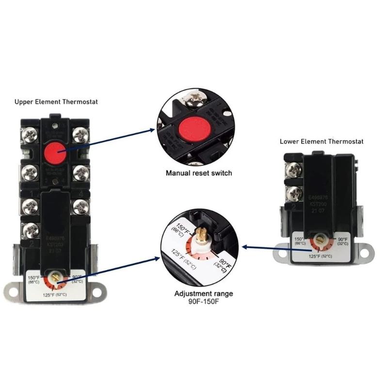 Upper and Lower Thermostat SP210245 Electric Water Heater Thermostat Temperature Controller for Double Element Heater