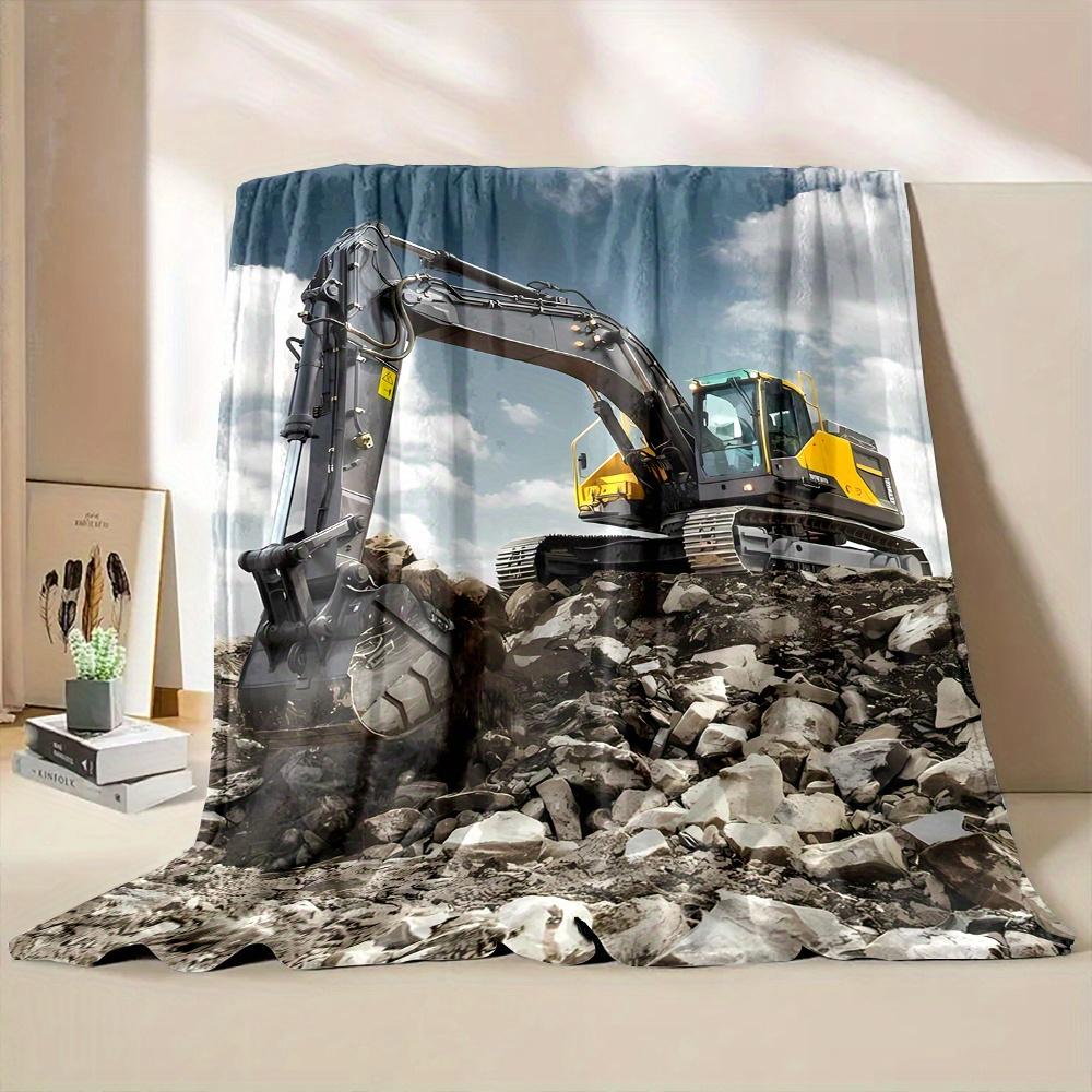 Custom Excavator Blanket Digger Construction Truck Design Personalized Name Fleece Throw All Season Soft Warm Bedding Home Decor