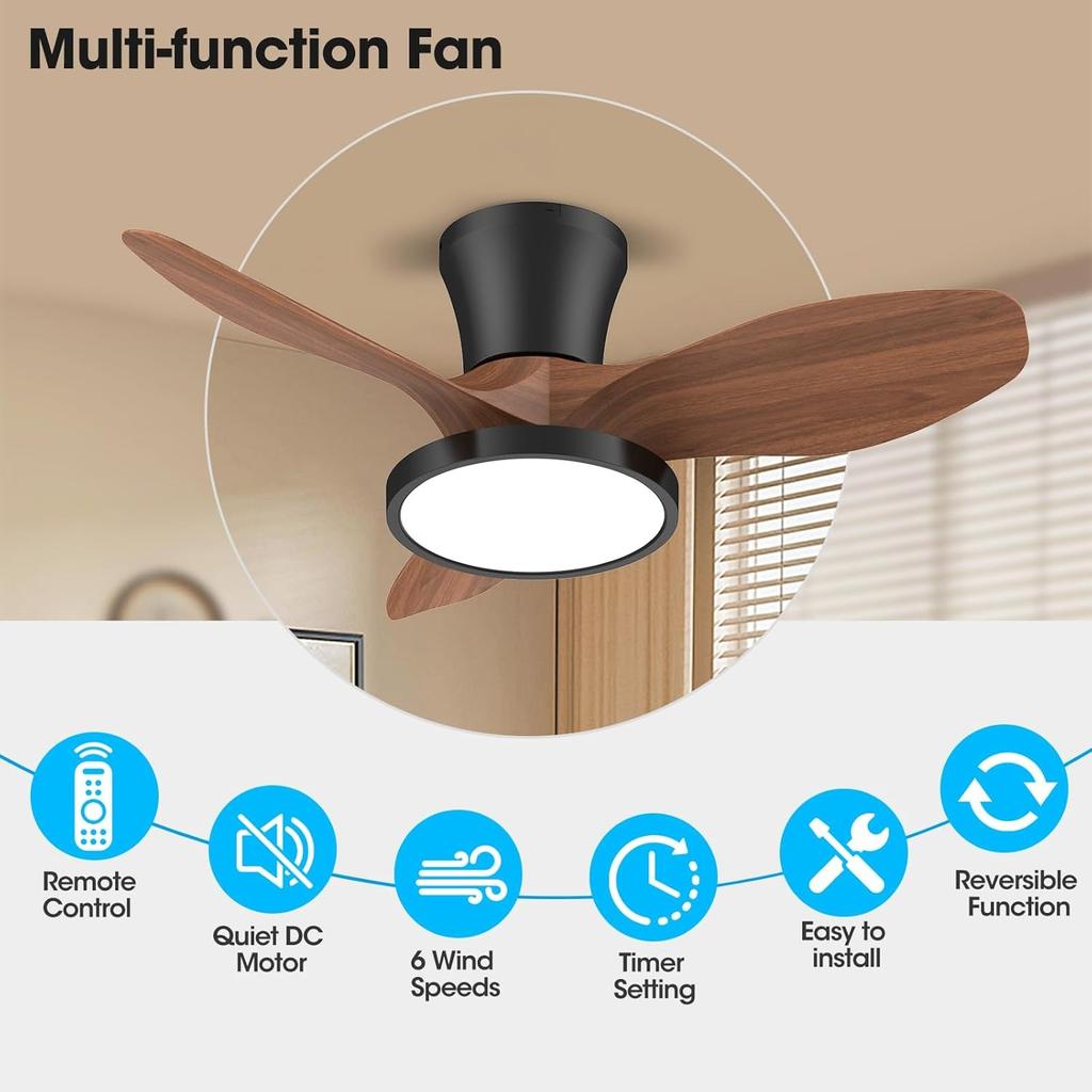 LED Ceiling Fans Lamp 85V-265V High Wind Speed Fans Light Metal Casing White Wood Grain Colors for Bedroom Living Room Fan Lamp
