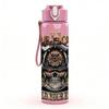 1PC Biker Skull Flame Print 750ml sports water bottle leakproof straw lid outdoor office home