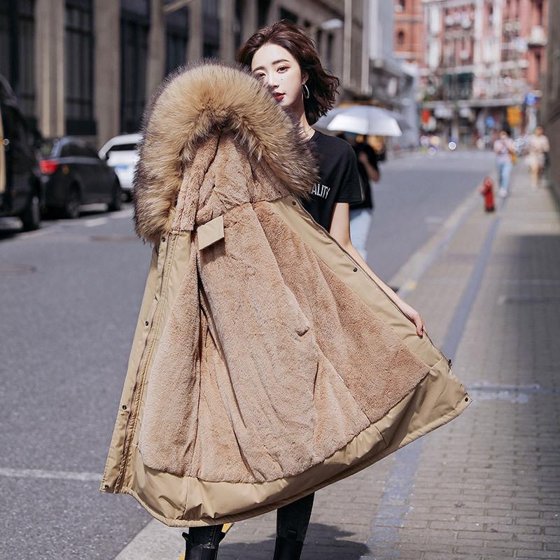 Winter New Women's Loose-knee Plus Velvet Mid-length Cotton-padded Jacket Fashion Hooded Jacket